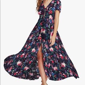 Floral print button front maxi dress